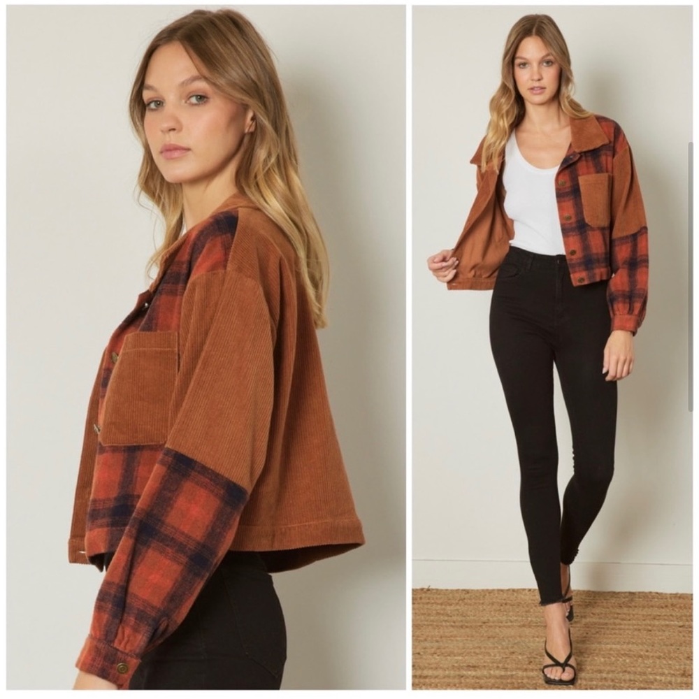 BNWT Cognac plaid and corduroy jacket - Picture 5 of 8